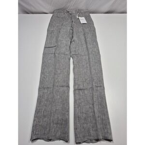 Manzini Linen Dress Pants Mens 32x36 Gray Herringbone Flat Front Italy Unhemmed
